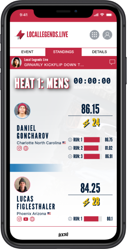 Live Event Standings/Rankings