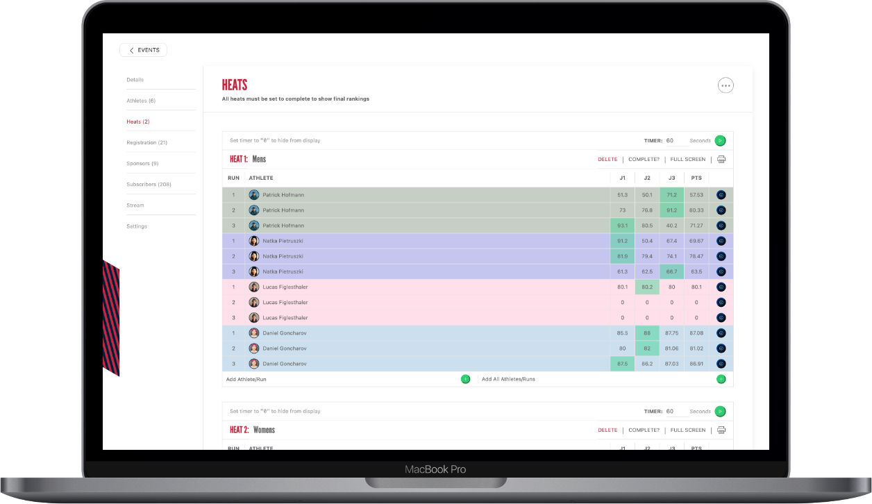 Event Heat & Run Score Management